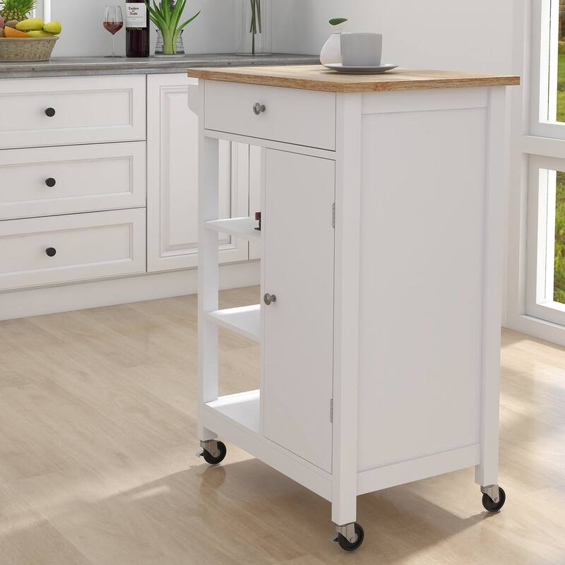 MDF Kitchen Cart with 2 Door Cabinet, Adjustable Shelves and Towel Rack