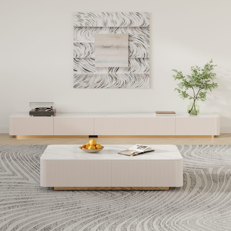 Modern TV Stands with Glossy Sintered Stone, 4-6Drawers, White & Gray