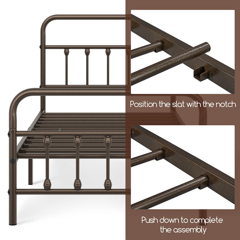 Yaheetech Classic Iron Platform Bed with High Headboard and Footboard Strong Metal-Framed Bed