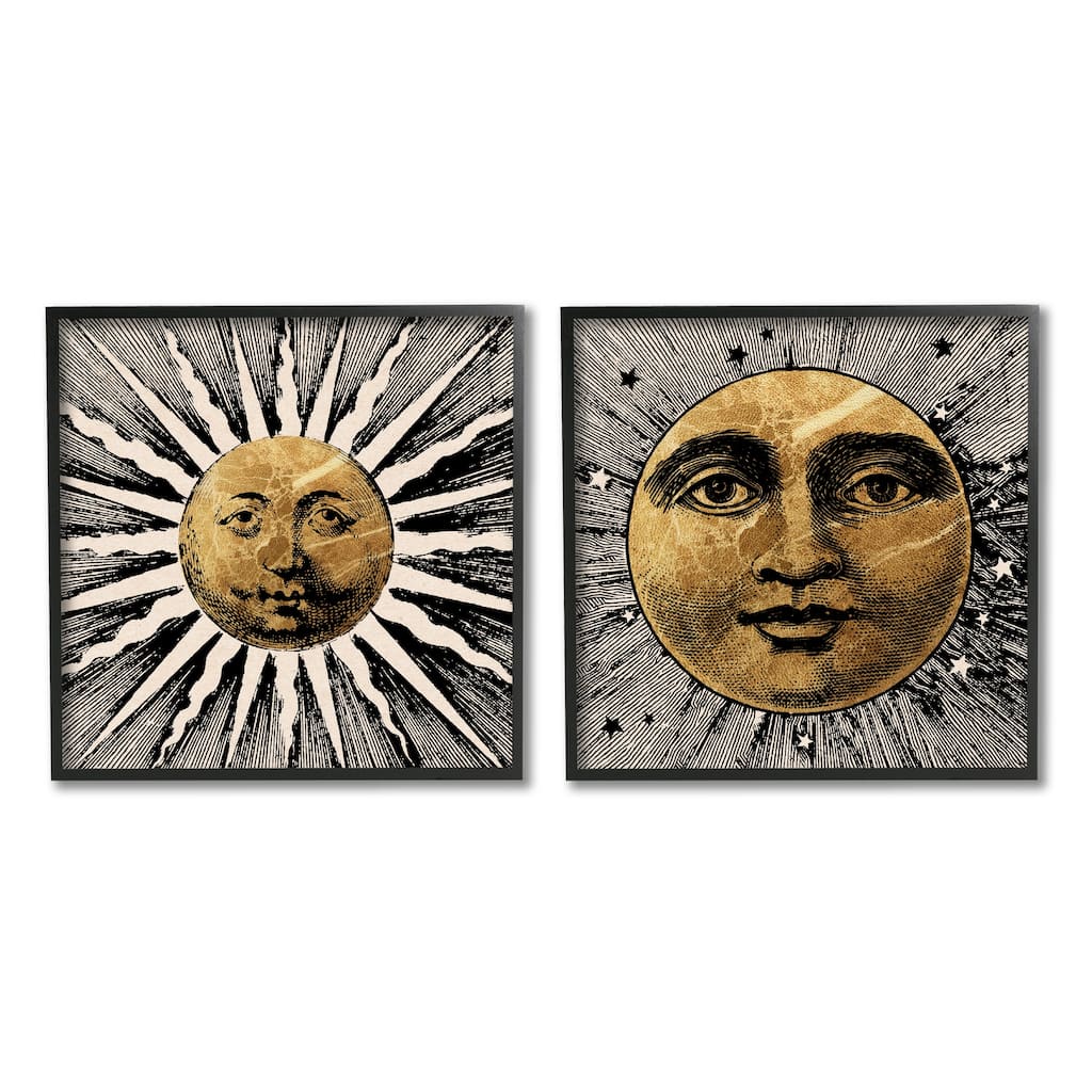 Stupell Boho Sun & Moon 2 Piece Framed Giclee Art Set Design by Lil' Rue