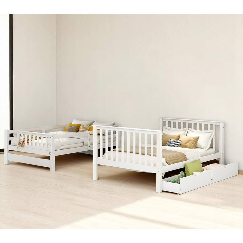 Full Over Full Bunk Bed with Storage Drawers and Shelves, Convertible Staircase Bunk Beds with Guardrails,No Box Spring Required