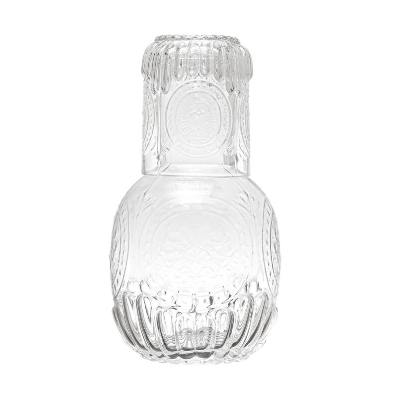 Debossed Carafe with Glass - 4.4"L x 4.4"W x 8.3"H - 4.4"L x 4.4"W x 8.3"H - Clear