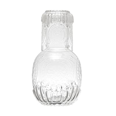 Debossed Carafe with Glass - 4.4"L x 4.4"W x 8.3"H - 4.4"L x 4.4"W x 8.3"H