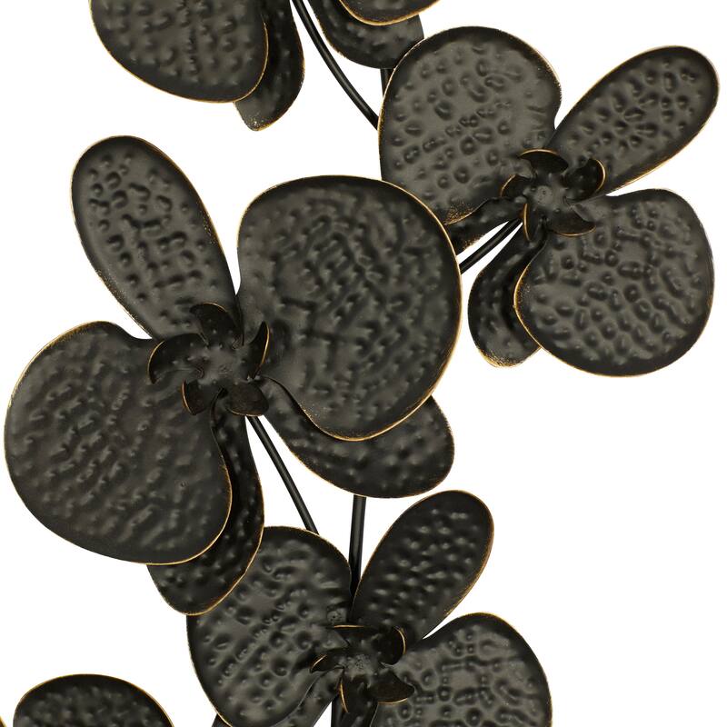 Black Metal Orchid Floral Home Wall Decor with Black Frame (Set of 2)