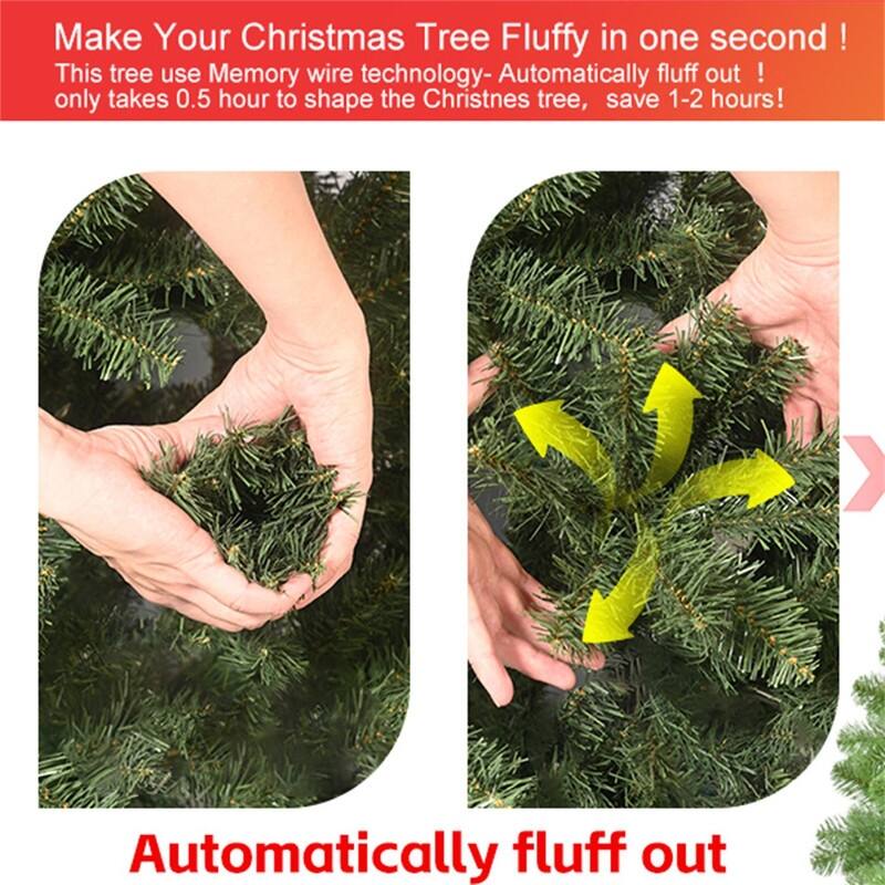 Christmas Tree with Memory Wire, Hinged Artificial PVC Tree, Easy Setup Green Xmas Tree for Indoor Holiday Decoration
