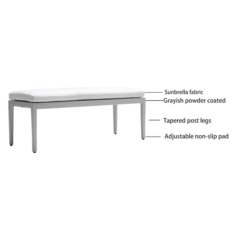 6-Piece Matte White Aluminum Outdoor Dining Set with Grayish Cushions and Umbrella Hole