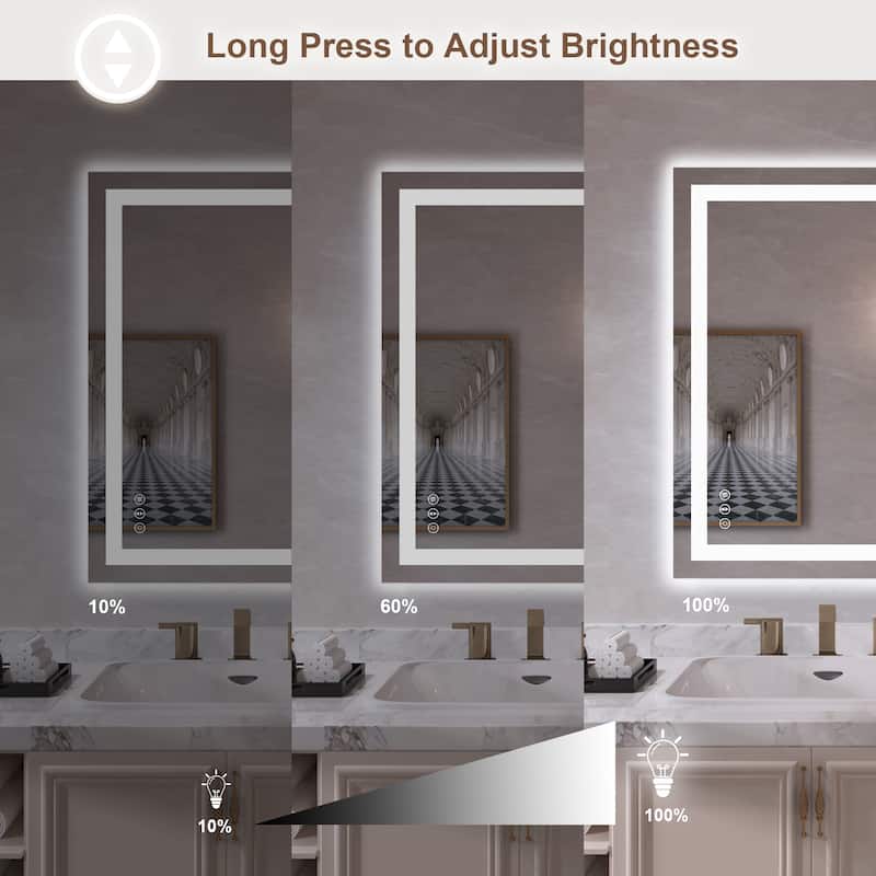 32 in. W x 24 in. H Small Rectangular Frameless Anti-Fog LED Light Wall Mounted Bathroom Vanity Mirror in White