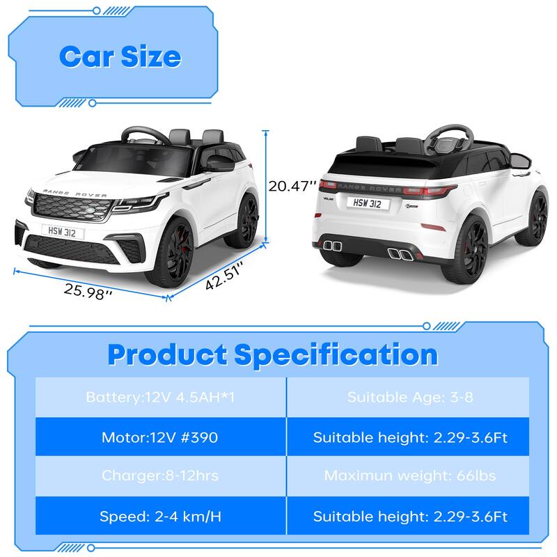 Ride On Cars for Kid 4-8, 12V Licensed Land Rover Ride Electric Car