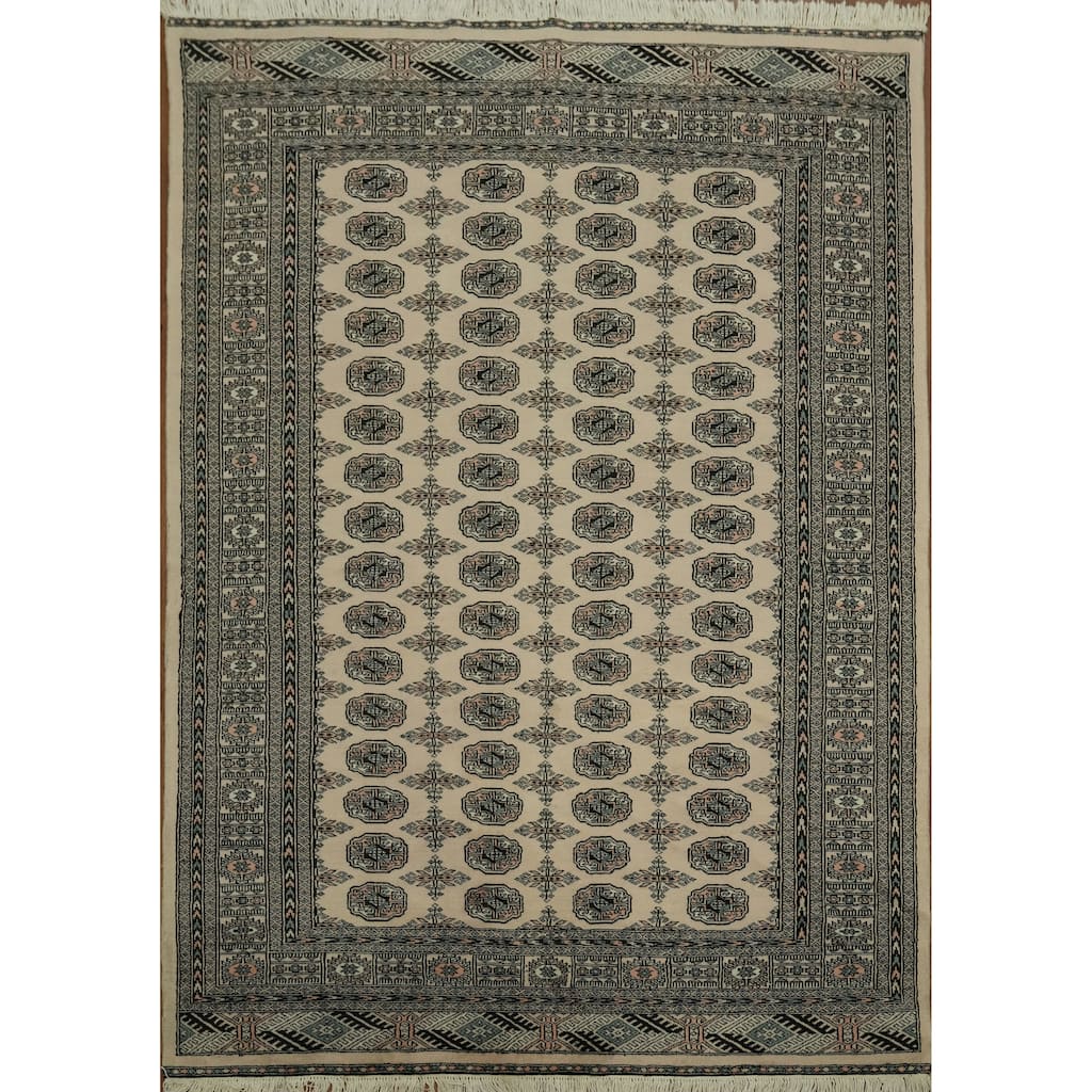 Hand Knotted Oriental 100% Wool Carpet Traditional All-Over Beige & Ivories Bokhara Area Rug - 8' 6'' X 6' 0''