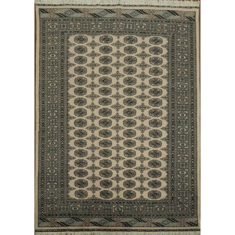Hand Knotted Oriental 100% Wool Carpet Traditional All-Over Beige & Ivories Bokhara Area Rug - 8' 6'' X 6' 0''