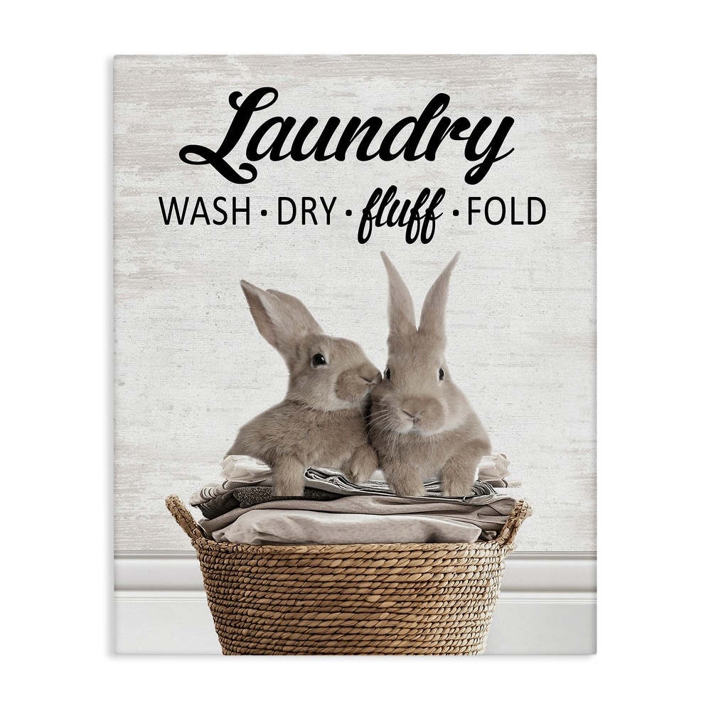 Stupell Bunnies & Laundry Basket Canvas Wall Art Design By Lettered and Lined