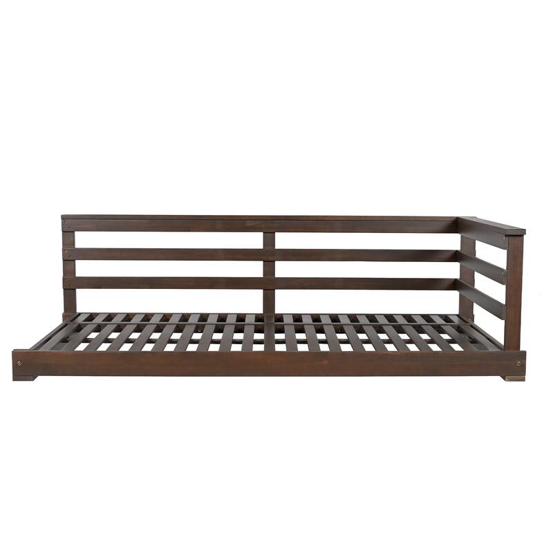 Patio Wooden Twin Size Swing Daybed Porch Swing Frame with 4pcs 96-inch Hemp Ropes for Backyard, Garden