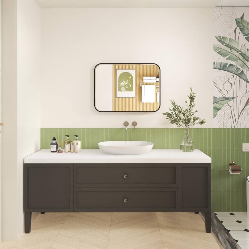 Organnice Rectangular Aluminum Frame Vanity Bathroom Mirror with Clear Glass