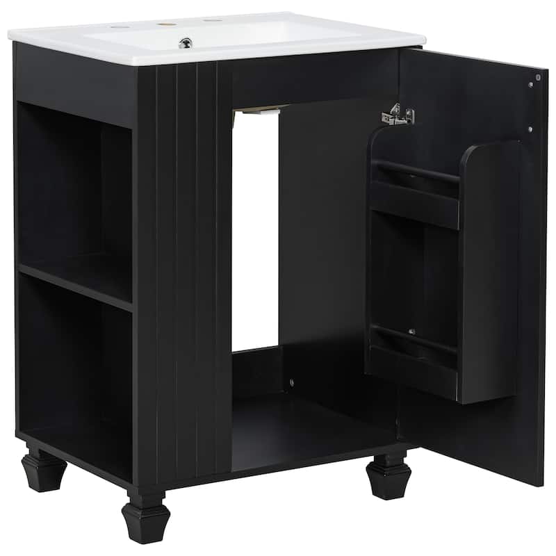 24" Single Sink Bathroom Vanity Cabinet with Side Open Storage Shelves