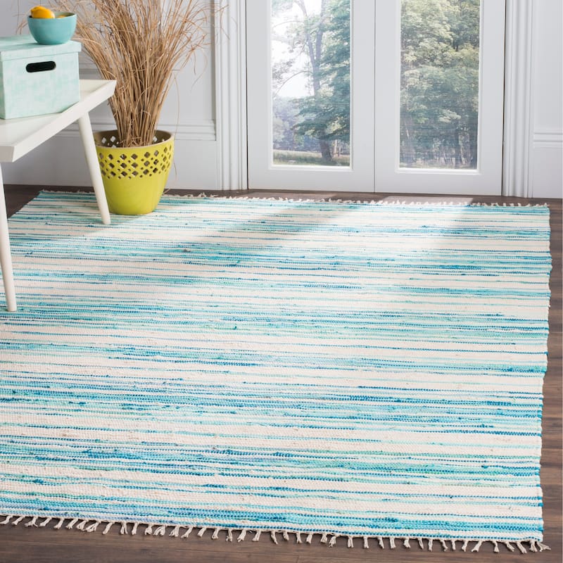 SAFAVIEH Handmade Rag Rug Jakayla with Fringe Casual Stripe - 6' x 9' - Ivory/Green