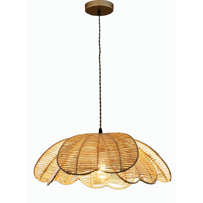 Boho Rattan Flower Pendant Light Coastal Hanging Fixture Light - 20" Wide