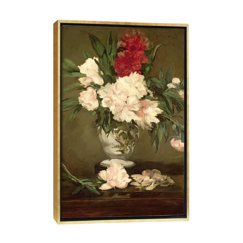 iCanvas "Vase of Peonies on a Small Pedestal, 1864 " by Edouard Manet Framed Canvas Print - Gold - 26x18