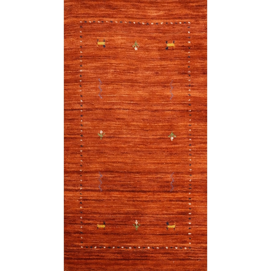 Hand Knotted Oriental 100% Wool Carpet Tribal Animal Pictorial Oranges & Rust Gabbeh Area Rug - 4' 0'' X 2' 2''
