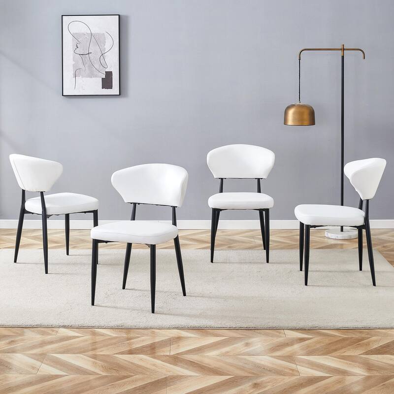 Minimalist Ergonomic Dining Chair, With A Curved Backrest For Comfortable Design,Set of 4 - White+Black
