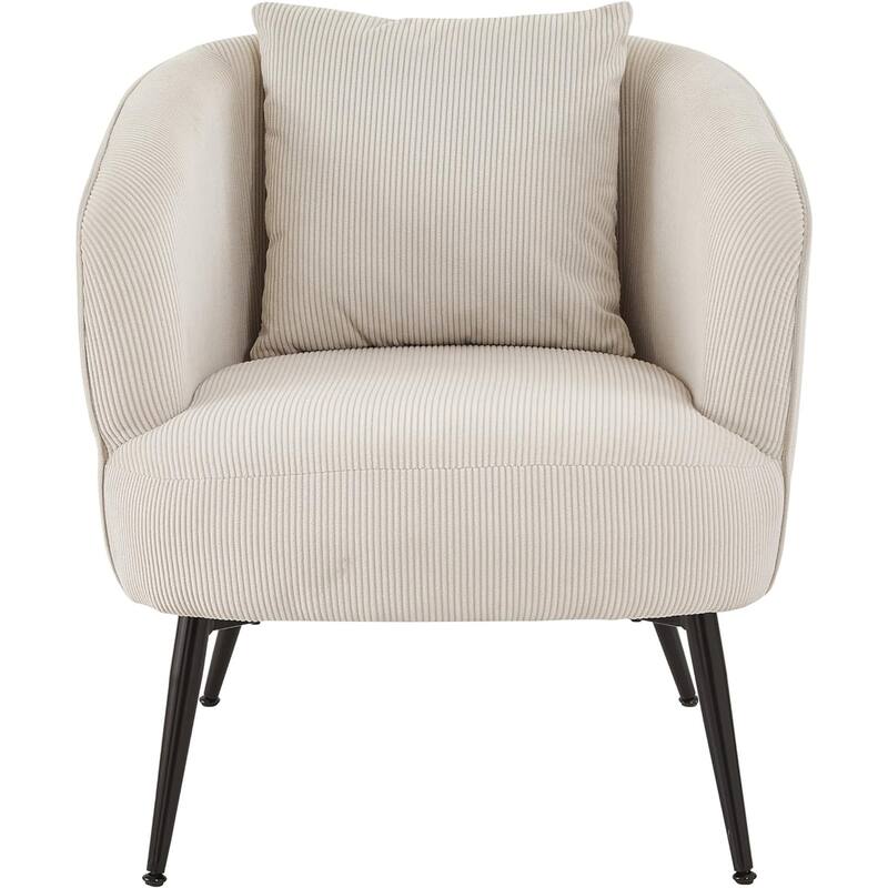 Modern Channel Corduroy Velvet Accent Chair with Black Metal Legs Luxurious Design and Comfortable Seating Ideal