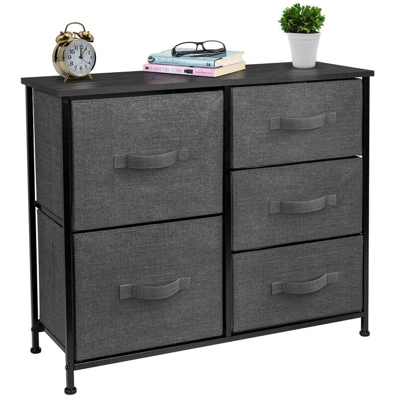 Dresser w/ 5 Drawers - Furniture Storage Tower Unit for Home, Bedroom - Black