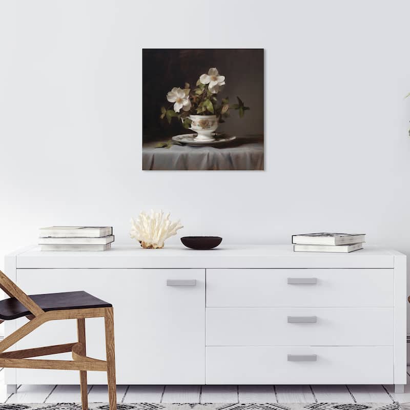 Wynwood Studio Canvas Floral and Botanical Jasmine smell at home White and Metallic Gold Traditional Wall Art Canvas Print - 20 x 20