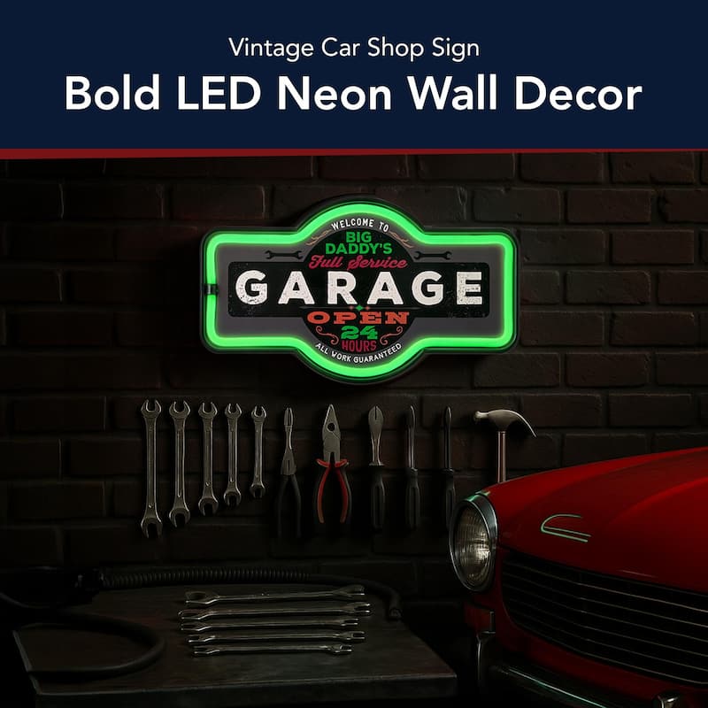 American Art Decor Big Daddy's Garage Marquee Shaped LED Light Up Sign Wall Decor for Man Cave Bar Garage - Grey