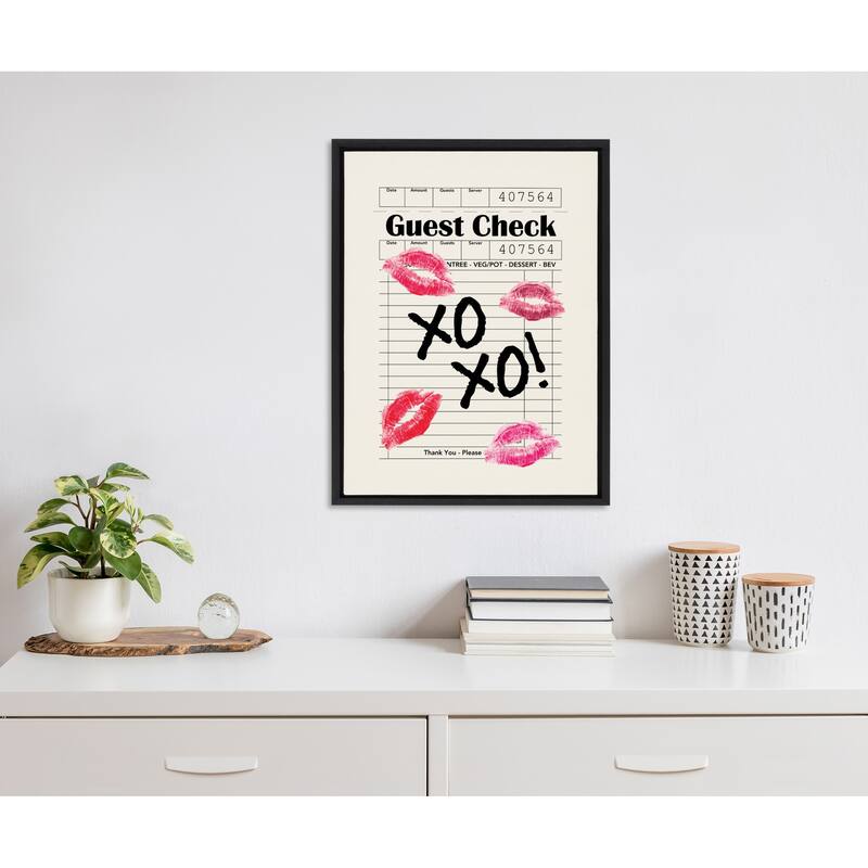 Kate and Laurel Sylvie XOXO Kisses Guest Check Framed Canvas by Alli Standefer