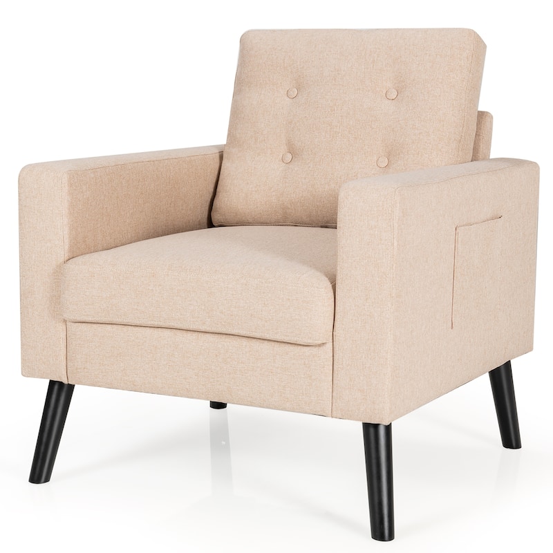 Modern Accent Armchair Upholstered Single Sofa Chair w/ 2-Side Pockets - See Details