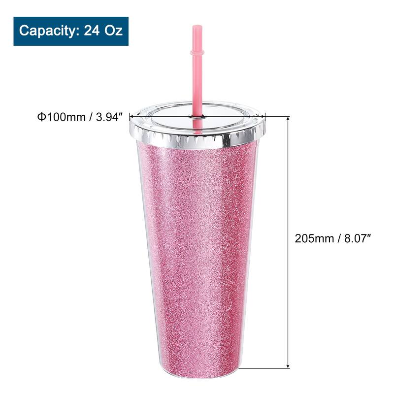 Acrylic Tumbler with Lid and Straw, 24Oz Bling Tumblers Cups for Gifts - Pink