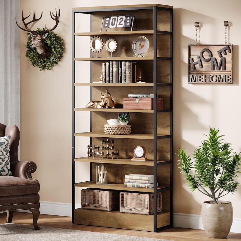 70.9 Inch Tall Bookcase with Storage for Living Room/Home Office - 31.5" W * 11.81" D * 70.8" H - Black/Brown-1 Piece