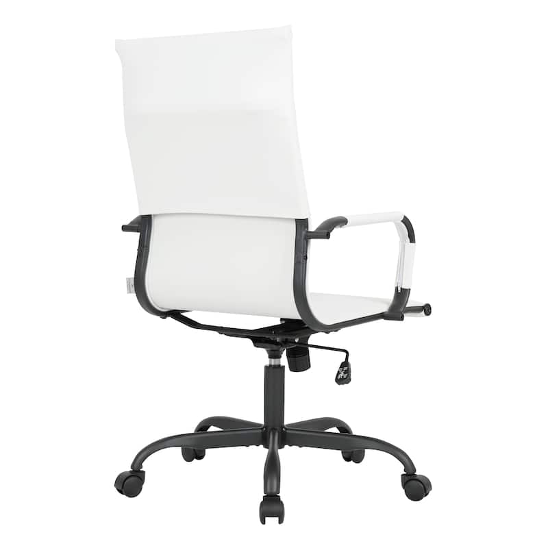 Harris Ribbed Leather Adjustable High-Back Desk Computer Swivel Office Chair in Black Metal Frame for Home Conference