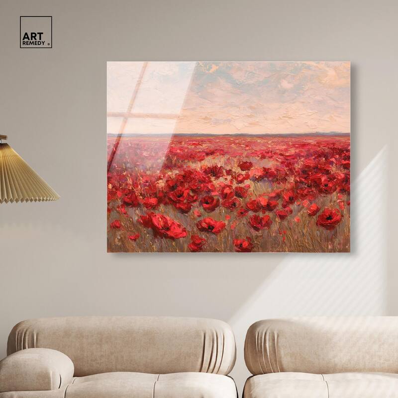 Sea of Red Poppies I Acrylic by Art Remedy, Ready to Hang