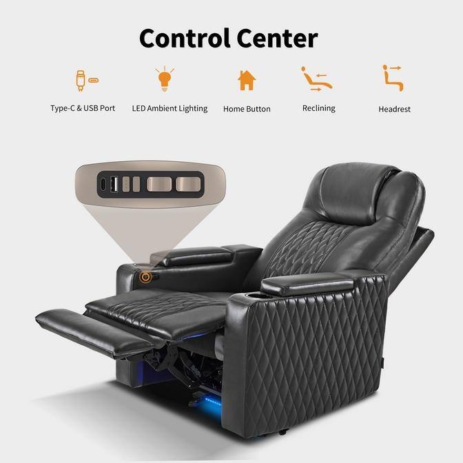 MCombo Power Recliner Chair with Adjustable Headrest, USB & Type C Port, LED Light HTS401