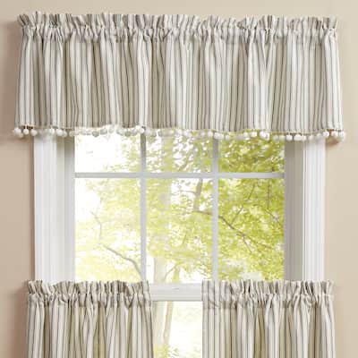 Park Designs Ticking With Ball Fringe Valance 72” x 14” - 72" X 14"