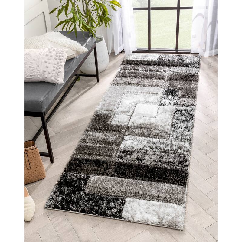 Well Woven Lolly Kenzo Retro Geometric Pattern High Low Shag Area Rug