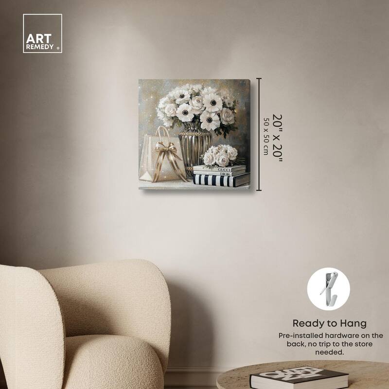 Elegant Flowers Books Neutral Canvas by Art Remedy, Gallery Wrapped