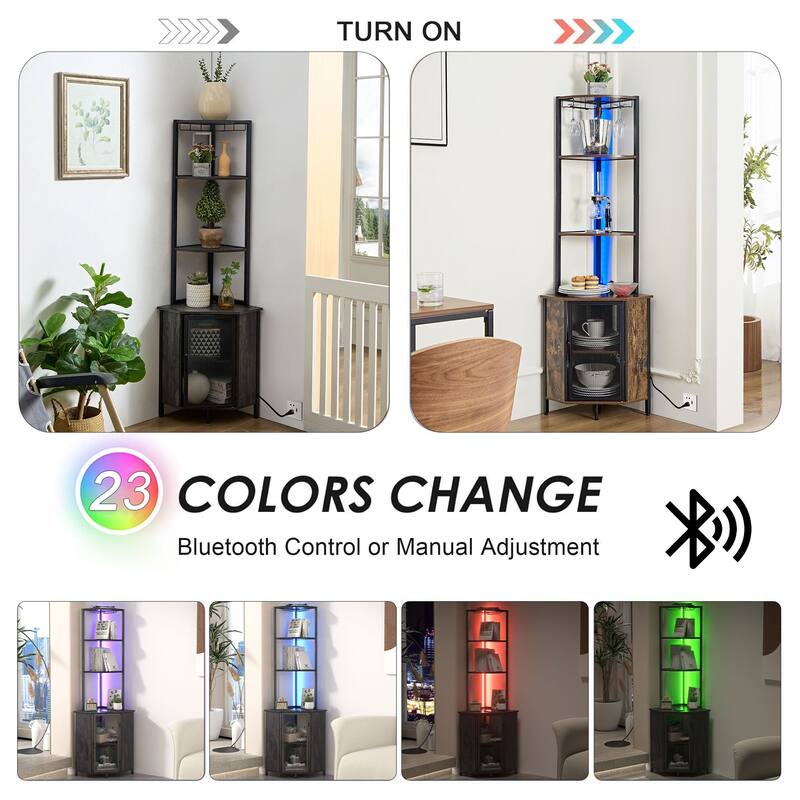 VECELO Tall Bookshelf 63.2"Large Bookcases Organizer with LED Lights Free-Standing Library Bookshelf with 5-Tier Storage Shelves