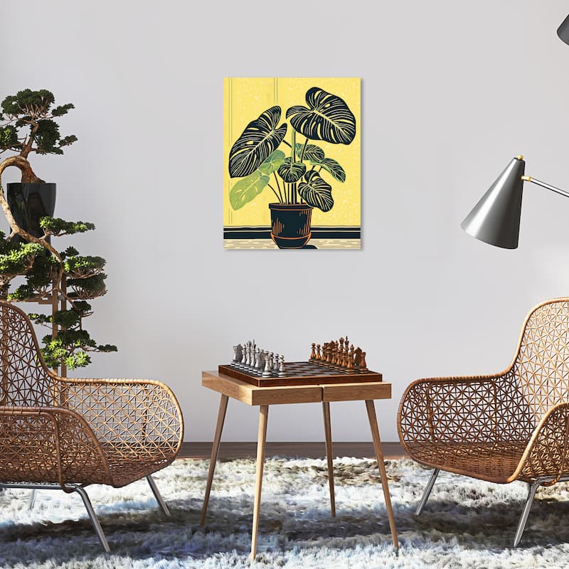 Wynwood Studio Canvas Floral and Botanical Monstera in Yellow Setting Yellow and Tropical Wall Art Canvas Print - 16 x 20