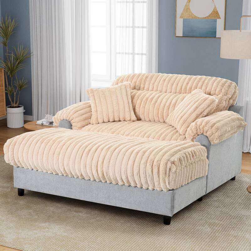 Roomfitters Chaise Lounge Sofa 65.25" Cloud Plush Upholstered Sofa Couch with Two Pillows, Cozy Living Room Furniture