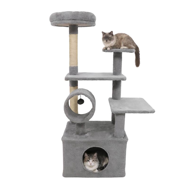 Gymax 48'' Tall Cat Tree w/ Large Condo Padded Top Perch Jute