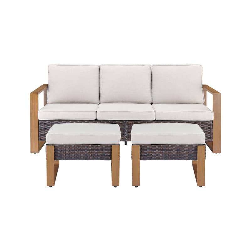 Pocassy 3 Pieces Outoor Patio Sofa Chair Ottoman Set