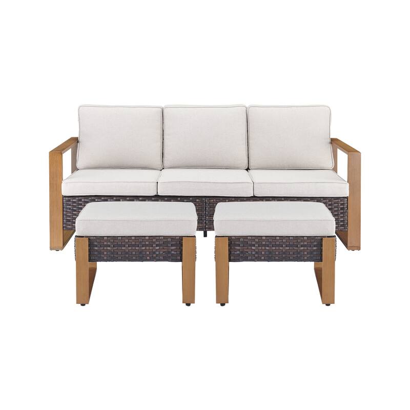 Pocassy Outdoor Sofa, Swivel Chair, Patio Chair Ottoman Set