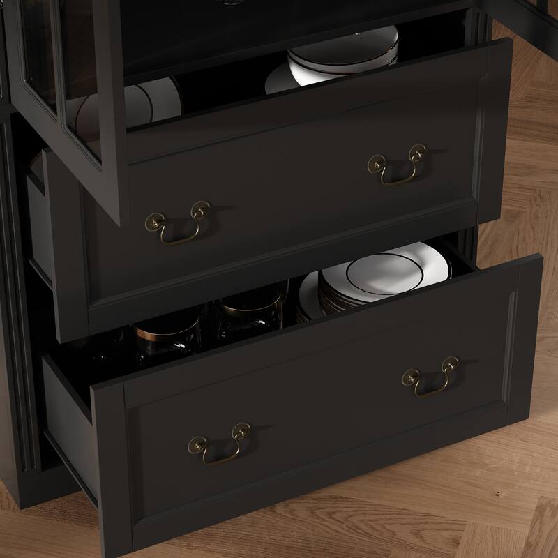 78.7" Combo Buffet Bookcase Storage Cabinet Glass Bookshelf Display