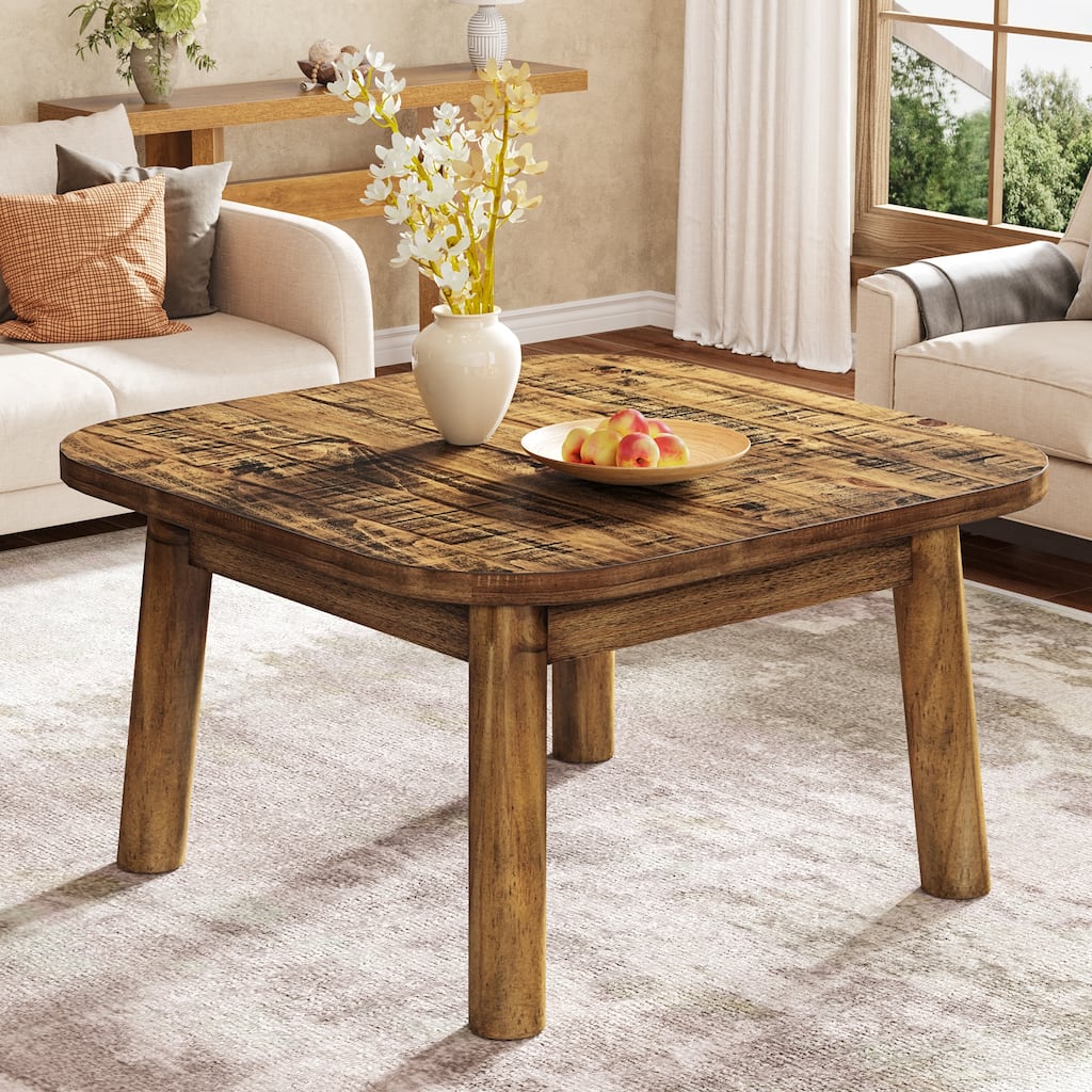 31.5-Inch Solid Wood Square Coffee Table with Rounded Corners