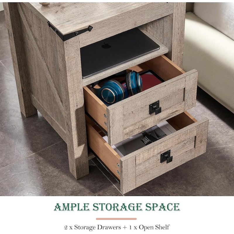 Modern Side Table with Charging Station, Nightstand, End Table