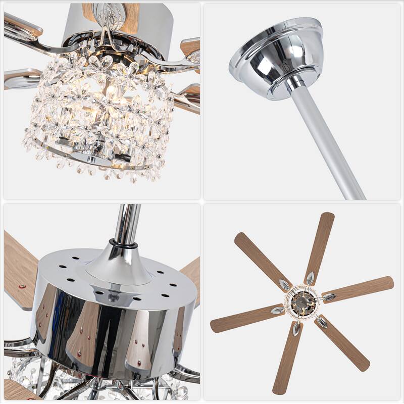 Cusp Barn 65 Inch Modern Crystal Daisy Chandelier Ceiling Fan with Lights and Remote, Slient DC Motor Fandelier Ceiling Fan