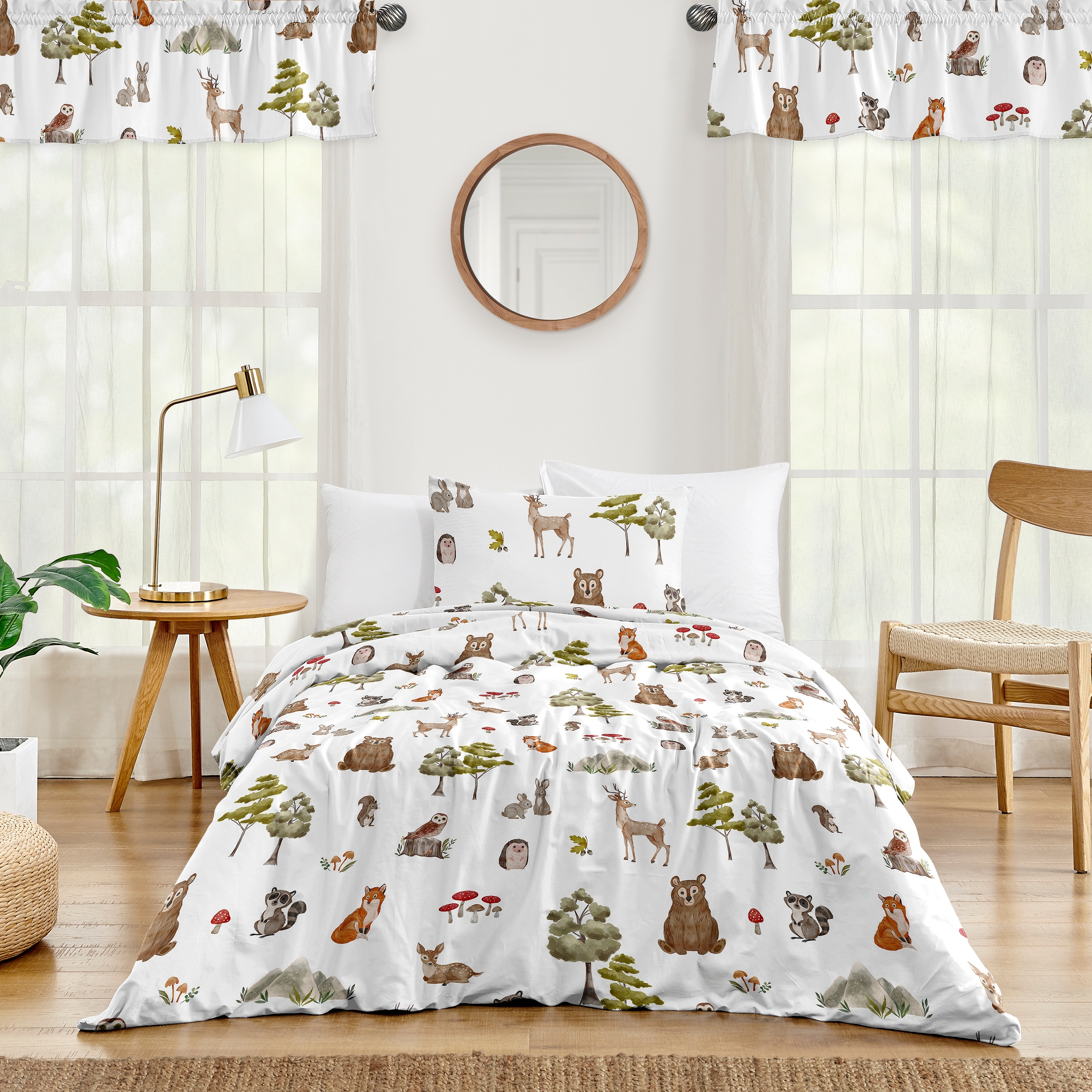 Sweet Jojo Designs Woodland Forest Animals Boy Girl Gender Neutral Unisex 2p Twin-size Comforter Set Brown Bear Fox Deer Friends