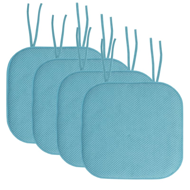 Sweet Home Collection Honeycomb Memory Foam Non Slip Chair Cushion Pad with Ties 16" x 16" - Set of 4 - Teal