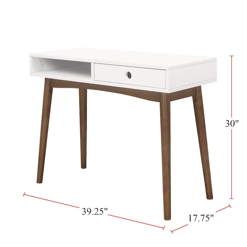 Transitional Writing Desk with Drawer in White